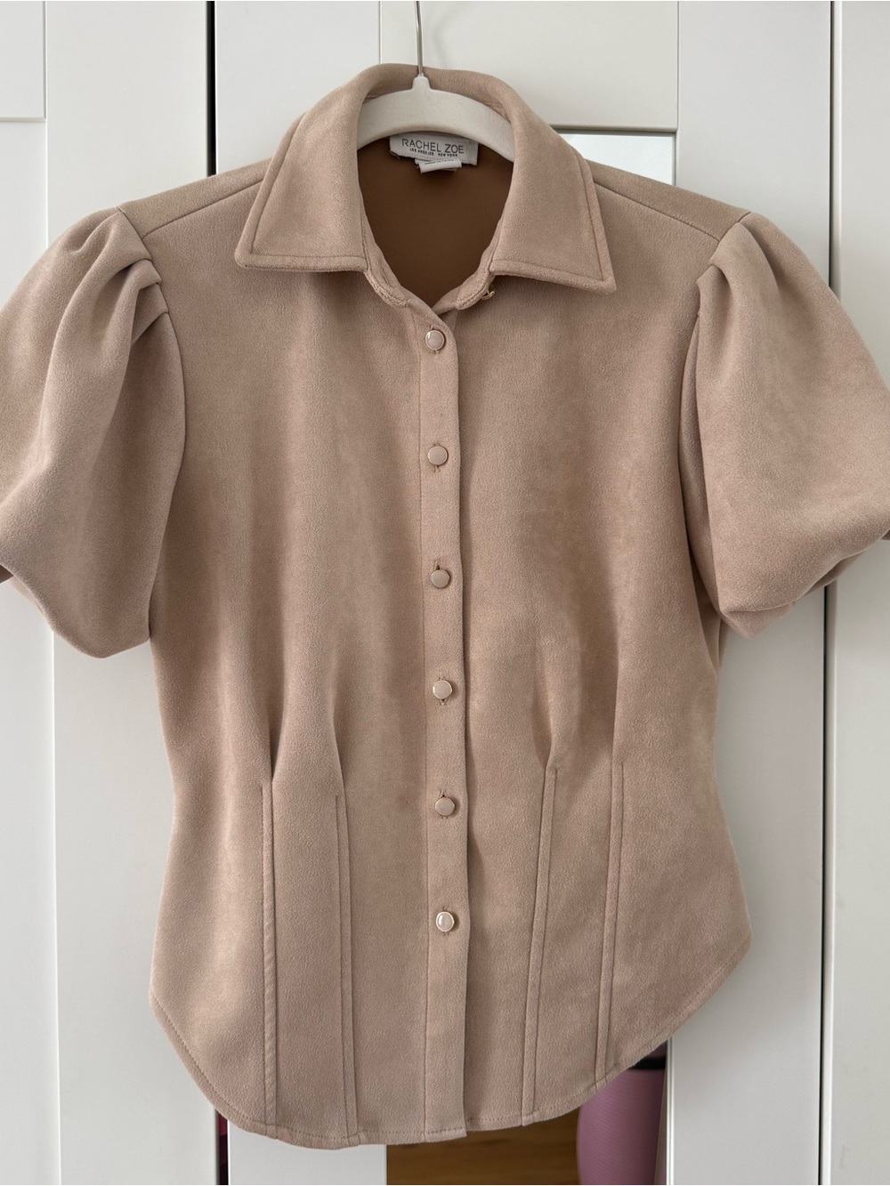 Rachel Zoe Faux Suede Puff Sleeve Top — Camel/Tan, XS